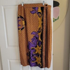 Stylish Wrap style lined Patterned Pencil Skirt elastic  Purple and Gold